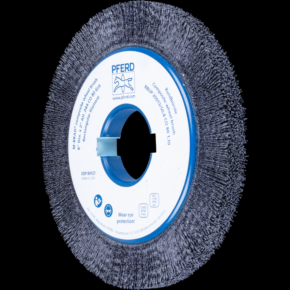 PFERD M-BRAD® Composite Wheel Brush 8&#34; Dia. .040/80 Grit Ceramic Oxide 2&#34; Keyed Arbor<span class=' ItemWarning' style='display:block;'>Item is usually in stock, but we&#39;ll be in touch if there&#39;s a problem<br /></span>