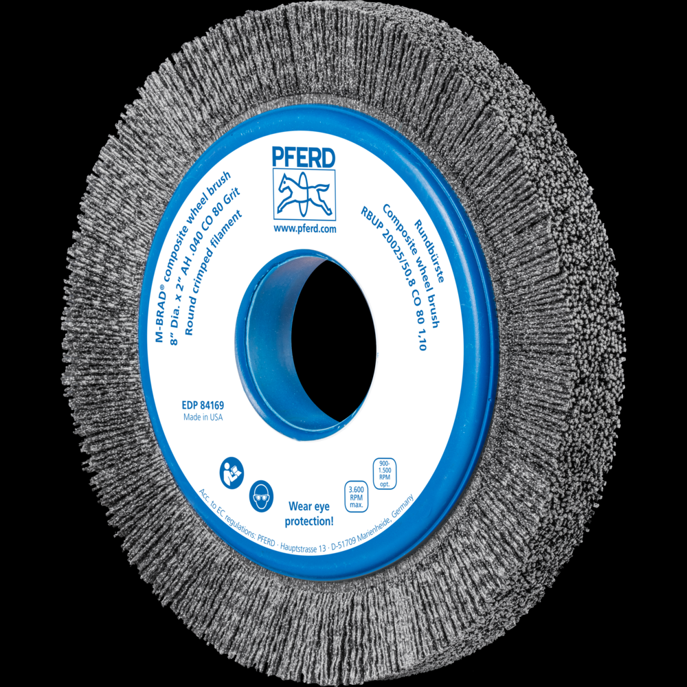 PFERD M-BRAD® Composite Wheel Brush 6&#34; Dia. .040/80 Grit Ceramic Oxide 2&#34; Arbor<span class=' ItemWarning' style='display:block;'>Item is usually in stock, but we&#39;ll be in touch if there&#39;s a problem<br /></span>