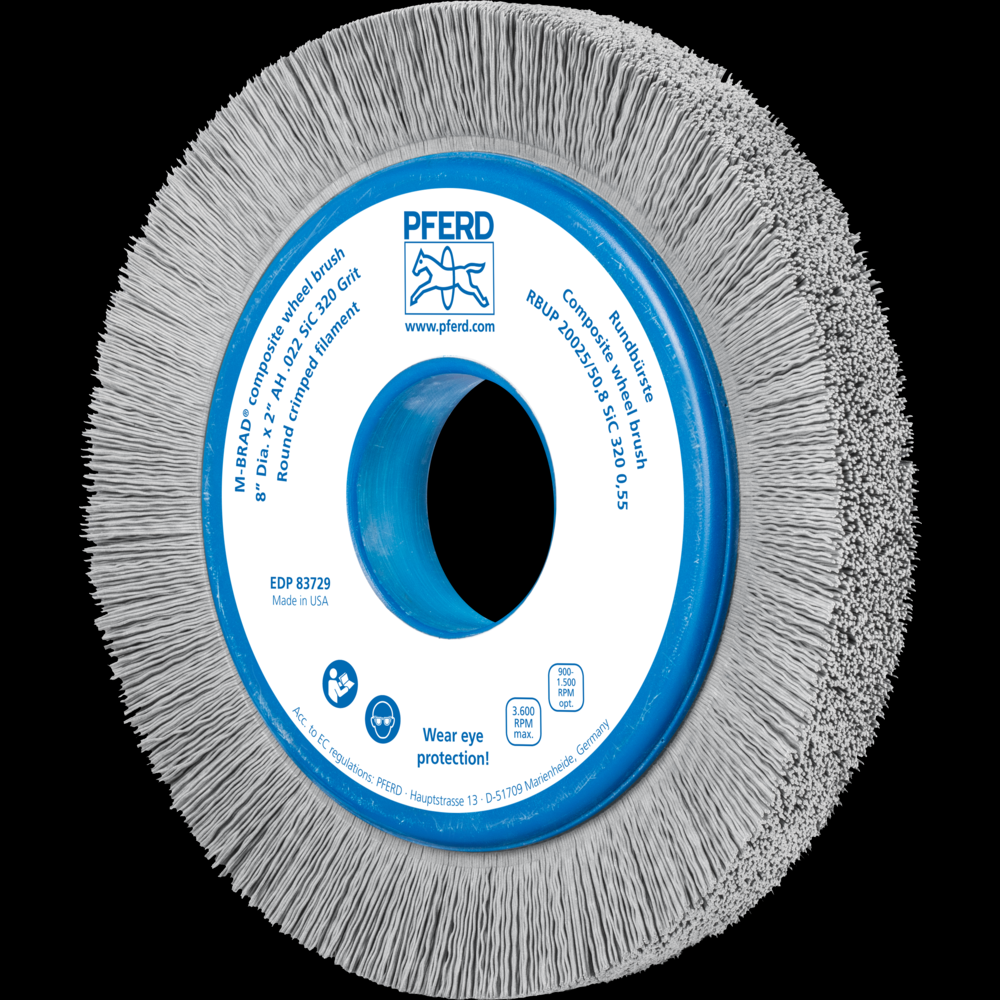 PFERD M-BRAD® Composite Wheel Brush 8&#34; Dia. .022/320 Grit Silicon Carbide 2&#34; Arbor<span class=' ItemWarning' style='display:block;'>Item is usually in stock, but we&#39;ll be in touch if there&#39;s a problem<br /></span>