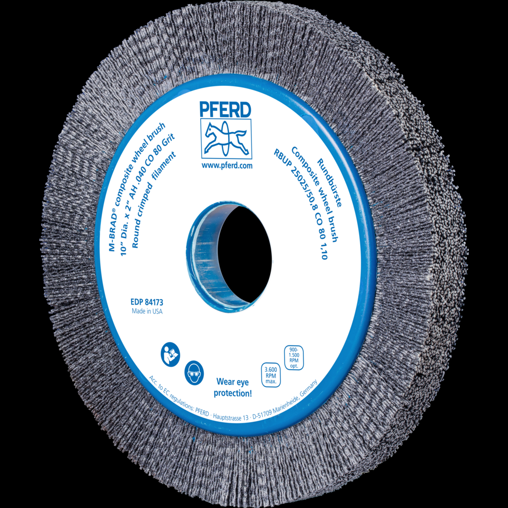 PFERD M-BRAD® Composite Wheel Brush 10&#34; Dia. .040/80 Grit Ceramic Oxide 2&#34; Arbor<span class=' ItemWarning' style='display:block;'>Item is usually in stock, but we&#39;ll be in touch if there&#39;s a problem<br /></span>