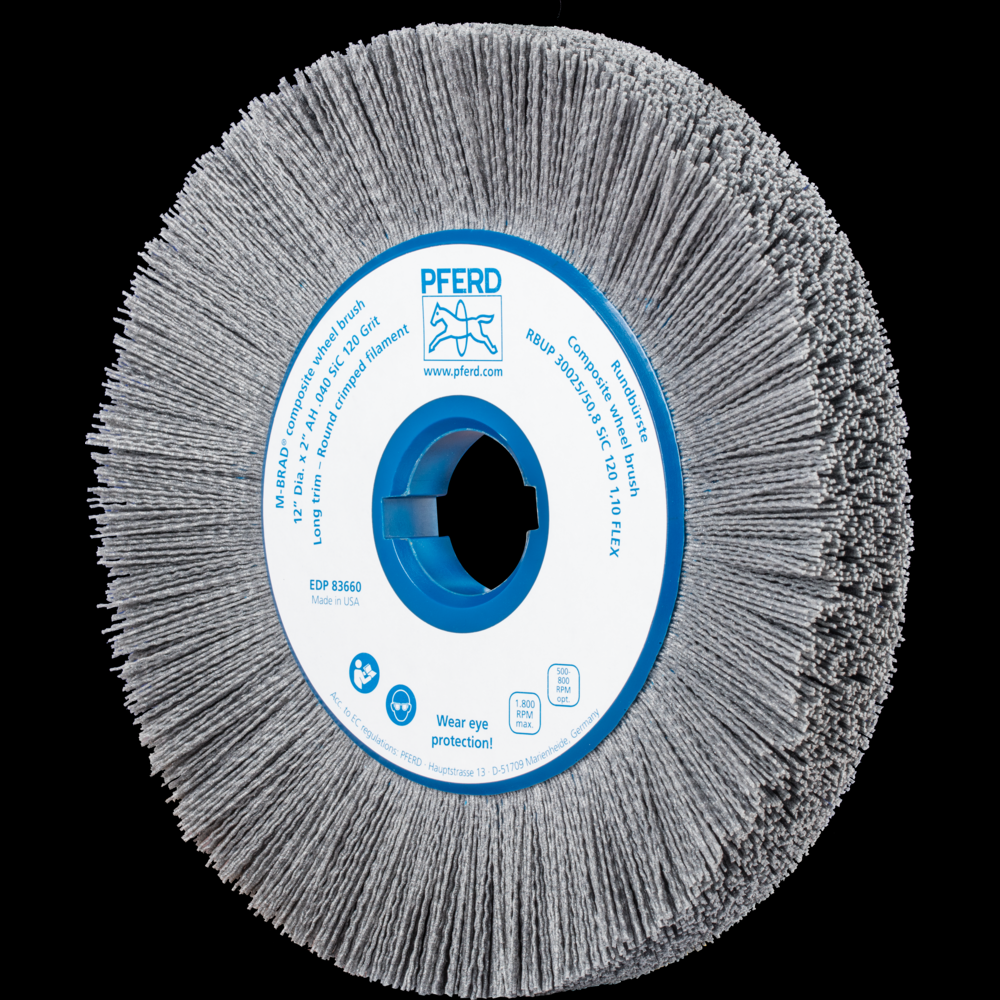 PFERD M-BRAD® Composite Wheel Brush 12&#34; Dia. .040/120 Grit SiC 2&#34; Keyed Arbor<span class=' ItemWarning' style='display:block;'>Item is usually in stock, but we&#39;ll be in touch if there&#39;s a problem<br /></span>