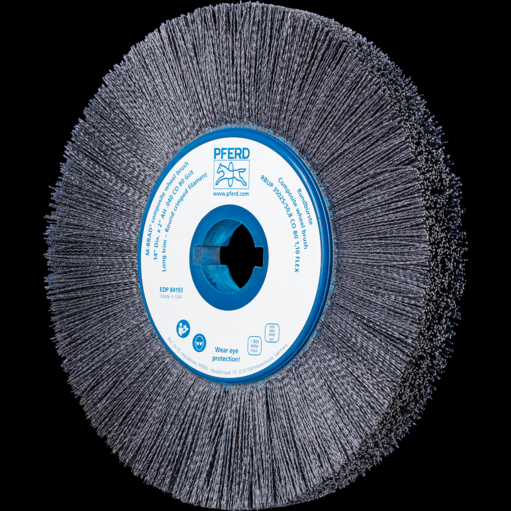 PFERD M-BRAD® Composite Wheel Brush 14&#34; Dia. .040/80 Grit Ceramic Oxide 2&#34; Keyed Arbor<span class=' ItemWarning' style='display:block;'>Item is usually in stock, but we&#39;ll be in touch if there&#39;s a problem<br /></span>