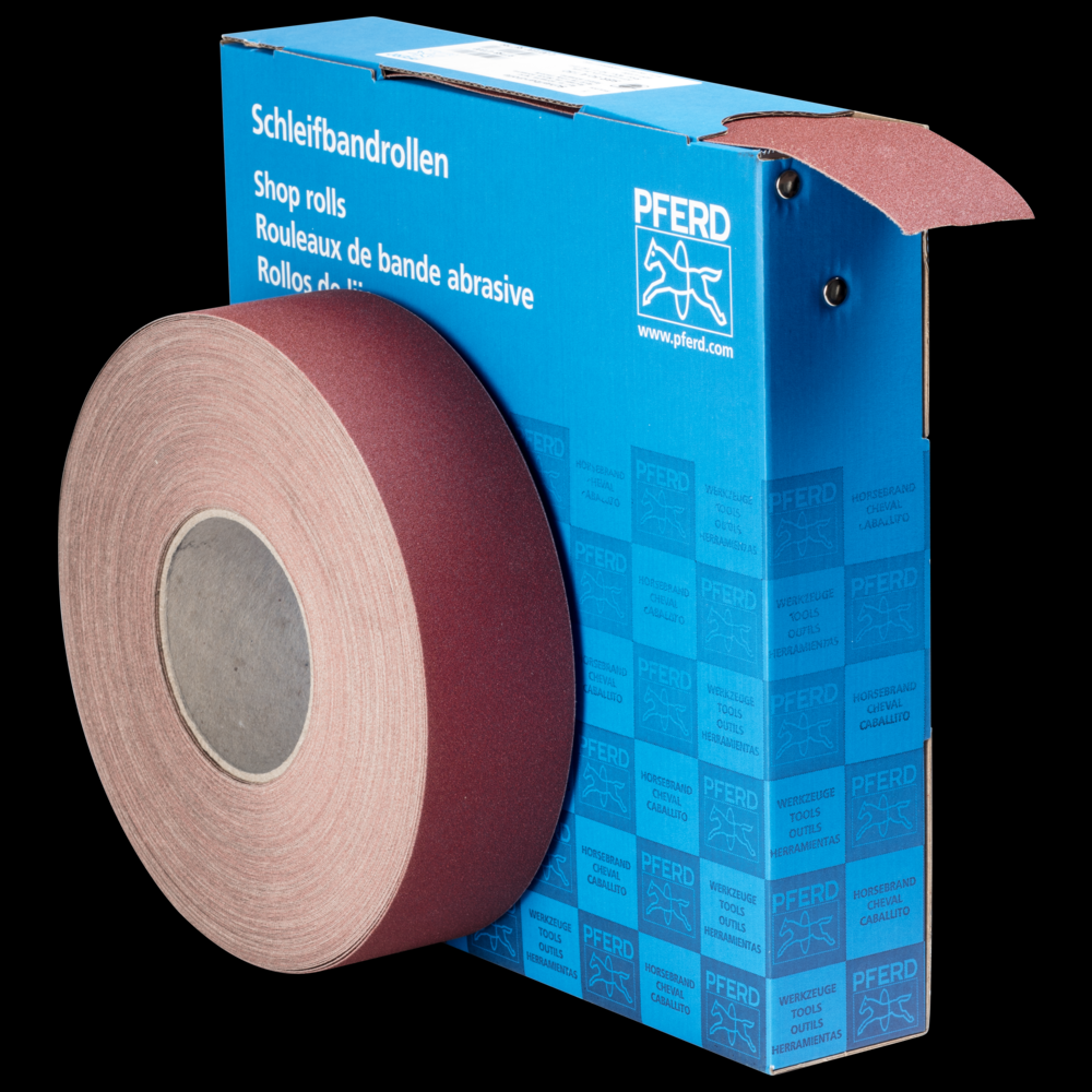 PFERD Shop Roll, Resin over Resin Heavy-Duty, 2&#34; x 50 yards, 150 Grit, Aluminum oxide<span class=' ItemWarning' style='display:block;'>Item is usually in stock, but we&#39;ll be in touch if there&#39;s a problem<br /></span>