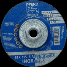 Pferd Inc. 69901221 - PFERD Textile Wheel for Angle Grinders,4-1/2" x 1/4 x5/8-11,36 Grit,T27,Aluminum oxide