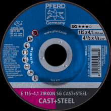 Pferd Inc. 69220495 - PFERD Grinding Wheel, 4-1/2" x 1/8 x 7/8, ZIRKON SG CAST+STEEL, T27, ZA, AO