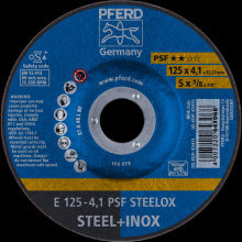 Pferd Inc. 69220531 - PFERD Grinding Wheel, 5" x 1/8 x 7/8, PSF STEELOX, T27, Aluminum oxide