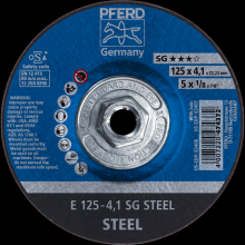 Pferd Inc. 69901305 - PFERD Grinding Wheel, 5" x 1/8 x 5/8-11, SG STEEL, T27, Aluminum oxide