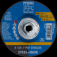 Pferd Inc. 69901180 - PFERD Grinding Wheel, 5" x 1/4 x 5/8-11, PSF STEELOX, T27, Aluminum oxide