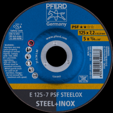 Pferd Inc. 62012640 - PFERD Grinding Wheel, 5" x 1/4 x 7/8, PSF STEELOX, T27, Aluminum oxide