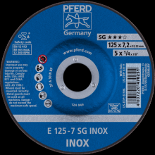 Pferd Inc. 62212623 - PFERD Grinding Wheel, 5" x 1/4 x 7/8, SG INOX, T27, Aluminum oxide