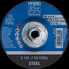 Pferd Inc. 69901184 - PFERD Grinding Wheel, 5" x 1/4 x 5/8-11, SG STEEL, T27, Aluminum oxide