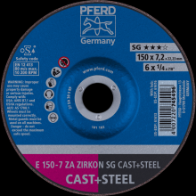 Pferd Inc. 69220608 - PFERD Grinding Wheel, 6" x 1/4 x 7/8, ZIRCON SG CAST+STEEL, T27, ZA, AO