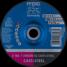 Pferd Inc. 62217628 - PFERD Grinding Wheel, 7" x 1/4 x 7/8, ZIRCON SG CAST+STEEL, T27, ZA, AO