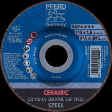 Pferd Inc. 61300115 - PFERD Cut-Off Wheel, 4-1/2" x .045 x 7/8, CERAMIC SGP STEEL, T27, Ceramic oxide