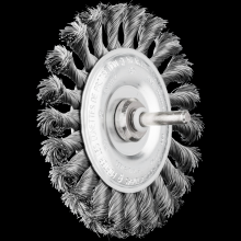 Pferd Inc. 79182919 - PFERD Mounted Knot Wheel Brush 4" Dia. .014 Carbon Steel 1/4" Shank