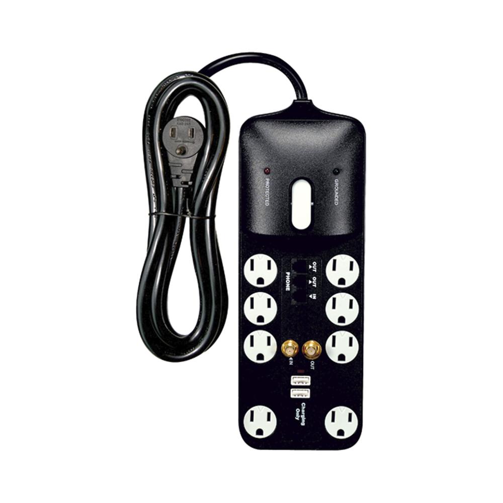 BLACK 8 OUTLET SURGE PROTECTOR<span class=' ItemWarning' style='display:block;'>Item is usually in stock, but we&#39;ll be in touch if there&#39;s a problem<br /></span>