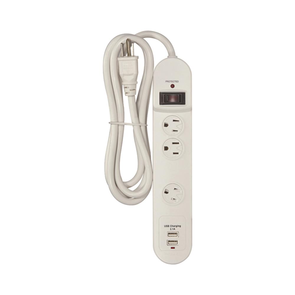 WHITE 3 OUTLET SURGE PROTECTOR<span class=' ItemWarning' style='display:block;'>Item is usually in stock, but we&#39;ll be in touch if there&#39;s a problem<br /></span>