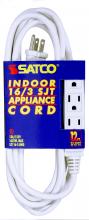 Satco 93/5049 - 12 FT 16/3 SJT WHITE 3 WIRE GR