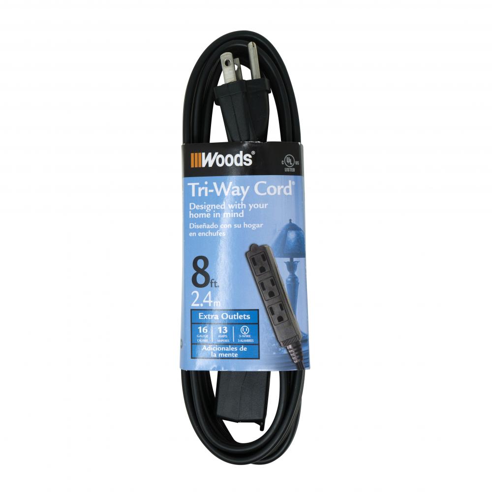 INDCORD, 16/3 SPT-2 8&#39; BLACK 3OUTLET W<span class=' ItemWarning' style='display:block;'>Item is usually in stock, but we&#39;ll be in touch if there&#39;s a problem<br /></span>