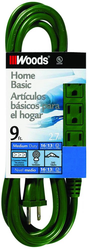 EXTCORD- 16/3 SJTW 9&#39; GREEN 3OUTLET YM<span class=' ItemWarning' style='display:block;'>Item is usually in stock, but we&#39;ll be in touch if there&#39;s a problem<br /></span>