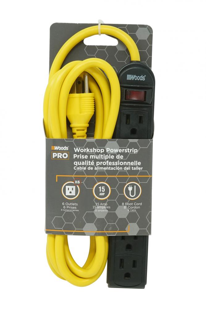 WORKSHOP, WOODS PRO 6 OUT BK 8&#39; YLW CORD<span class=' ItemWarning' style='display:block;'>Item is usually in stock, but we&#39;ll be in touch if there&#39;s a problem<br /></span>