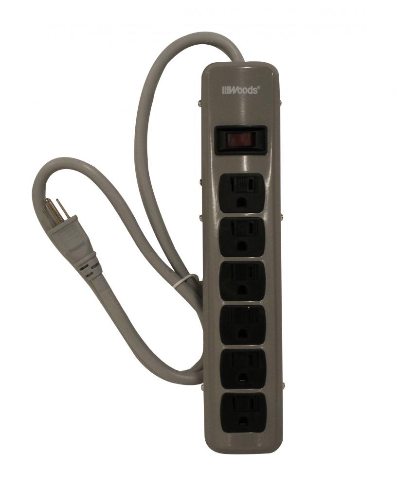 POWERSTRIP, 6 OUTLET METAL 5&#39; CORD (4+2)<span class=' ItemWarning' style='display:block;'>Item is usually in stock, but we&#39;ll be in touch if there&#39;s a problem<br /></span>