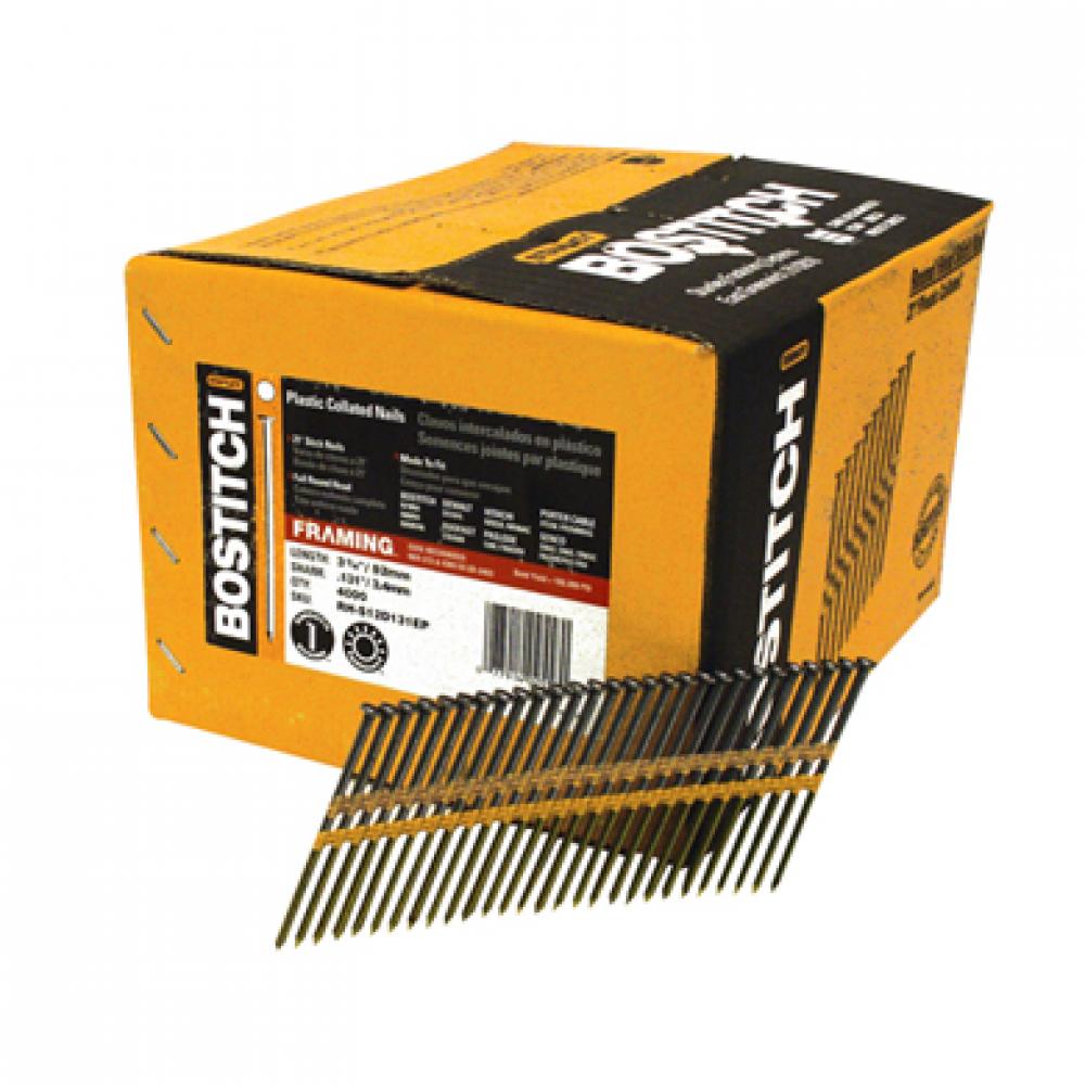 4,000-Qty. 3-1/4&#34; x.131 Smooth Shank 21 degree Plastic Collated Stick Framing Nails<span class=' ItemWarning' style='display:block;'>Item is usually in stock, but we&#39;ll be in touch if there&#39;s a problem<br /></span>