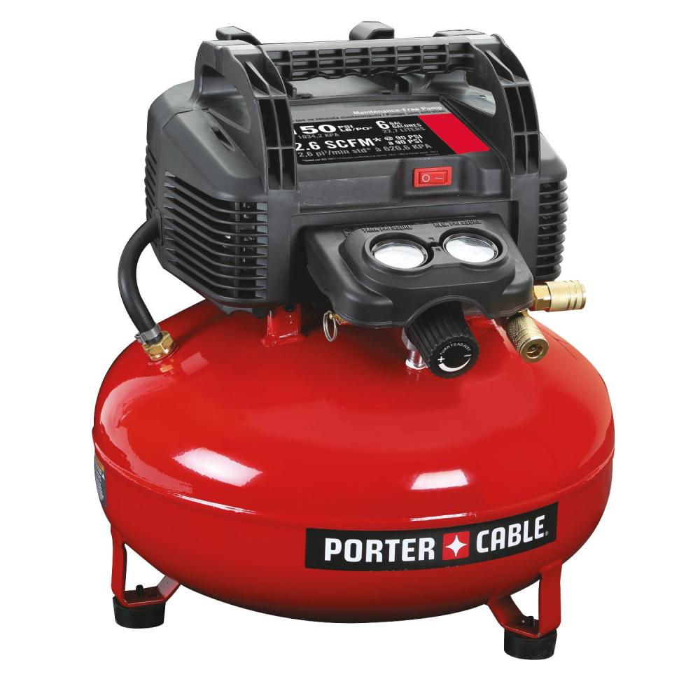 0.8 HP, 6 GALLON, 150 PSI, OIL-FREE, 2.6 SCFM, PANCAKE COMPRESSOR<span class=' ItemWarning' style='display:block;'>Item is usually in stock, but we&#39;ll be in touch if there&#39;s a problem<br /></span>