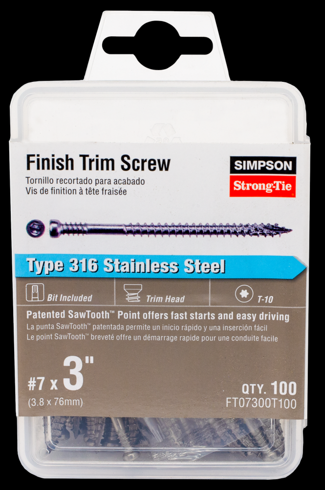 Finish Trim Screw - #7 x 3 in. T10, Trim-Head, Type 316 (100-Qty)<span class=' ItemWarning' style='display:block;'>Item is usually in stock, but we&#39;ll be in touch if there&#39;s a problem<br /></span>