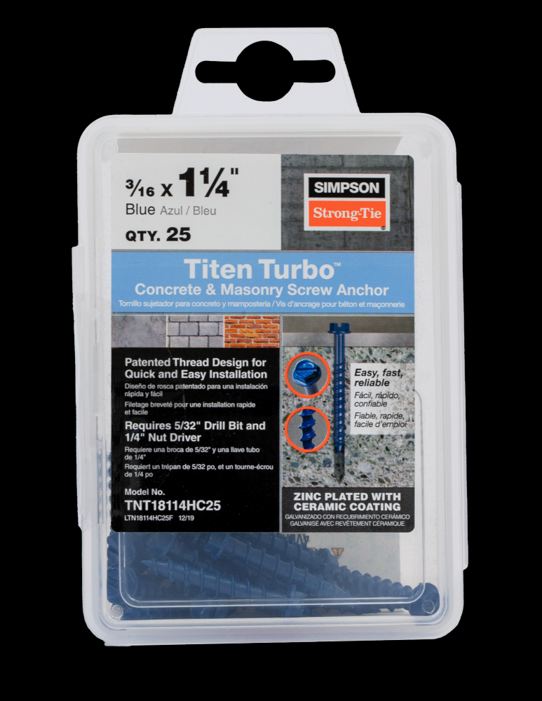 Titen Turbo™ - 3/16 in. x 1-1/4 in. Hex-Head Concrete and Masonry Screw, Blue (25-Qty)<span class=' ItemWarning' style='display:block;'>Item is usually in stock, but we&#39;ll be in touch if there&#39;s a problem<br /></span>