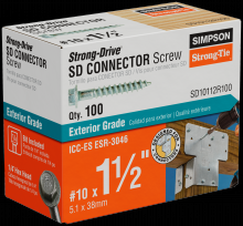 Simpson Strong-Tie SD10112R100 - Strong-Drive® SD CONNECTOR Screw - #10 x 1-1/2 in. 1/4-Hex Drive, Mech. Galv. (100-Qty)