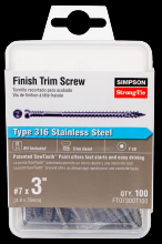 Simpson Strong-Tie FT07300T100 - Finish Trim Screw - #7 x 3 in. T10, Trim-Head, Type 316 (100-Qty)