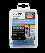 Simpson Strong-Tie TNT18114TF - Titen Turbo™ - 3/16 in. x 1-1/4 in. 6-Lobe Flat-Head Concrete and Masonry Screw, Blue (100-Qty)