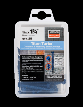 Simpson Strong-Tie TNT18134HC25 - Titen Turbo™ - 3/16 in. x 1-3/4 in. Hex-Head Concrete and Masonry Screw, Blue (25-Qty)