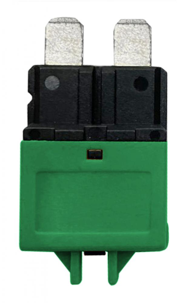 CIRCUIT BREAKER MANUAL RESET STANDARD BLADE 30A GREEN<span class=' ItemWarning' style='display:block;'>Item is usually in stock, but we&#39;ll be in touch if there&#39;s a problem<br /></span>