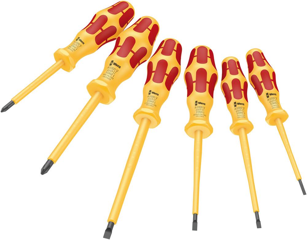 1060 i/1062 i/6 Kraftform VDE screwdriver set, 6 pieces<span class=' ItemWarning' style='display:block;'>Item is usually in stock, but we&#39;ll be in touch if there&#39;s a problem<br /></span>