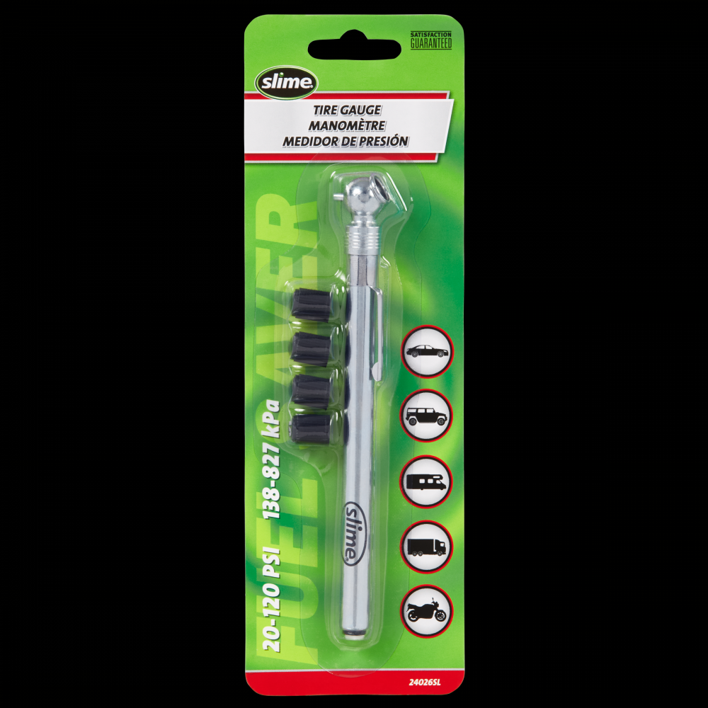 Slime® 20-120 PSI Pencil Tire Pressure Gauge with Valve Caps<span class=' ItemWarning' style='display:block;'>Item is usually in stock, but we&#39;ll be in touch if there&#39;s a problem<br /></span>