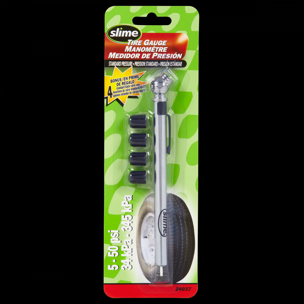 Slime® 5-50 PSI Pencil Tire Pressure Gauge with Valve Caps<span class=' ItemWarning' style='display:block;'>Item is usually in stock, but we&#39;ll be in touch if there&#39;s a problem<br /></span>