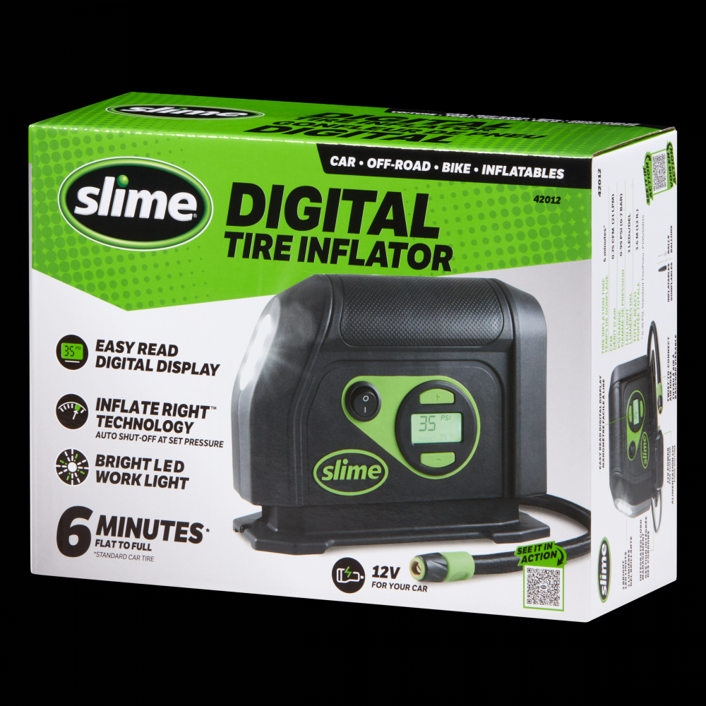 Slime® 12V Digital Tire Inflator with LED Light, 6 Minute Standard Size Tire Inflation Time<span class=' ItemWarning' style='display:block;'>Item is usually in stock, but we&#39;ll be in touch if there&#39;s a problem<br /></span>