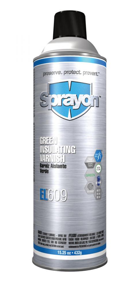 Sprayon EL609 Green Insulating Varnish, Green, 15.25 oz.<span class=' ItemWarning' style='display:block;'>Item is usually in stock, but we&#39;ll be in touch if there&#39;s a problem<br /></span>