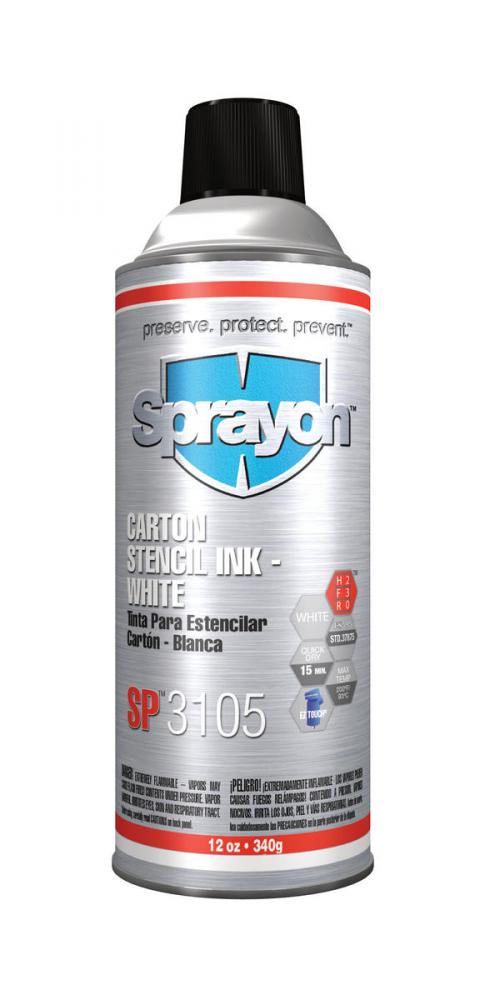 Sprayon SP3100 Series Carton Stencil Inks, White, 12 oz.<span class=' ItemWarning' style='display:block;'>Item is usually in stock, but we&#39;ll be in touch if there&#39;s a problem<br /></span>