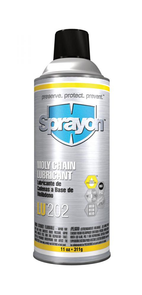 Sprayon LU202 Moly Chain Lubricant, 11 oz.<span class=' ItemWarning' style='display:block;'>Item is usually in stock, but we&#39;ll be in touch if there&#39;s a problem<br /></span>