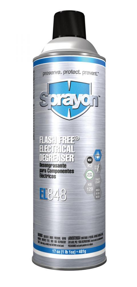 Sprayon EL848 Flash Free Electrical Degreaser, 13 oz.<span class=' ItemWarning' style='display:block;'>Item is usually in stock, but we&#39;ll be in touch if there&#39;s a problem<br /></span>