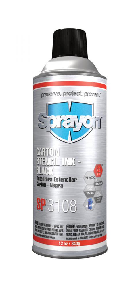 Sprayon SP3100 Series Carton Stencil Inks, Black, 12 oz.<span class=' ItemWarning' style='display:block;'>Item is usually in stock, but we&#39;ll be in touch if there&#39;s a problem<br /></span>