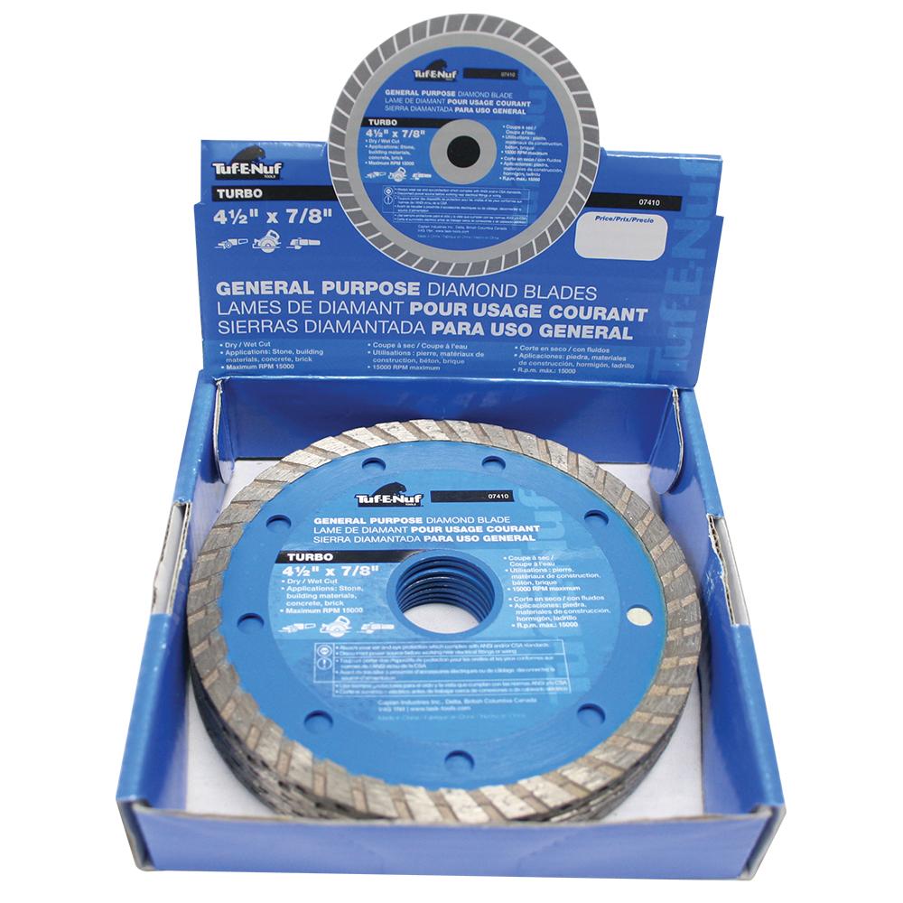 4.5&#34; Turbo Diamond Blade - 10 per Display Box<span class=' ItemWarning' style='display:block;'>Item is usually in stock, but we&#39;ll be in touch if there&#39;s a problem<br /></span>