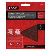 Task Tools T13113 - 5" 8 Hole 80 Grit Peel & Stick Sanding Discs - 5/pack