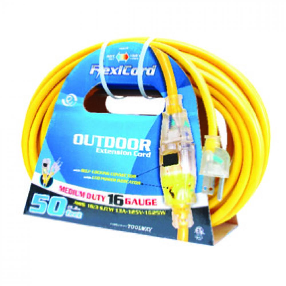 Extension Cord Outdoor SJTW 16/3 Lighted Single Tap Yellow 100ft/30.48m<span class=' ItemWarning' style='display:block;'>Item is usually in stock, but we&#39;ll be in touch if there&#39;s a problem<br /></span>