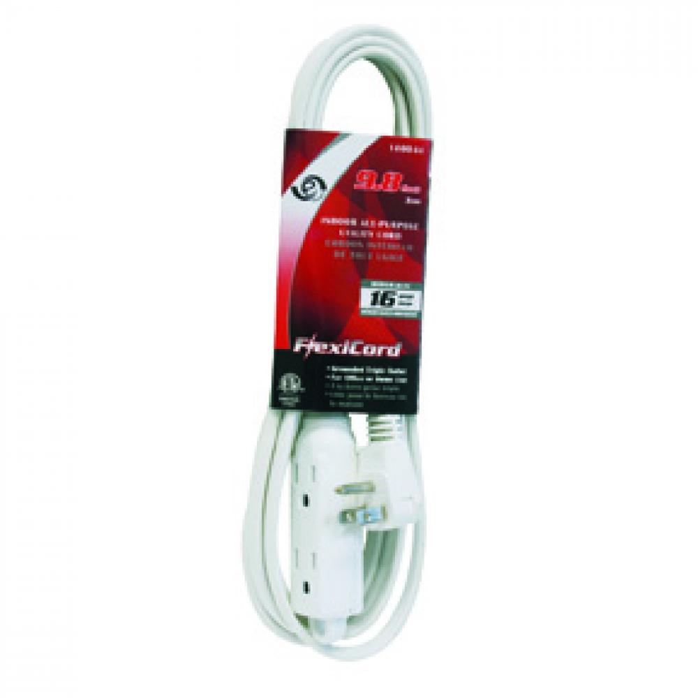 Extension Cord Indoor All Purpose SPT-3 16/3 3-Tap White 3m/10ft<span class=' ItemWarning' style='display:block;'>Item is usually in stock, but we&#39;ll be in touch if there&#39;s a problem<br /></span>