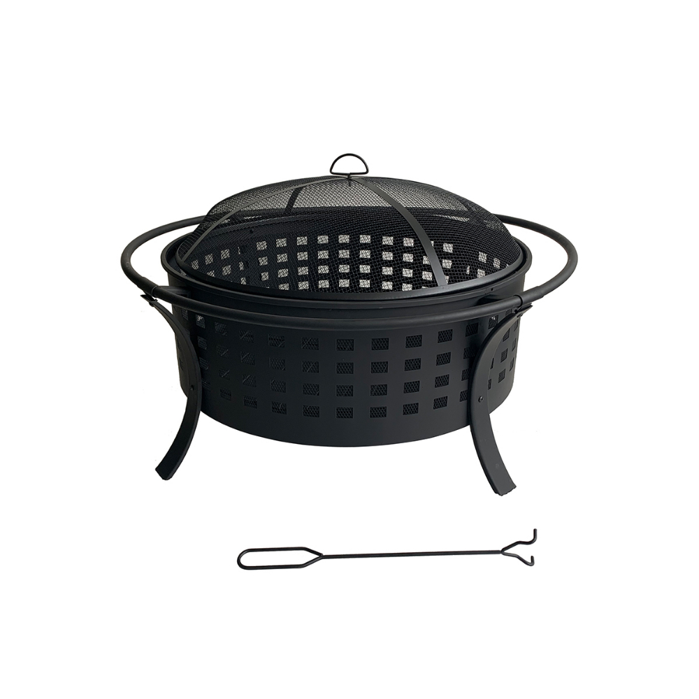 Outdoor Round Firepit With Lattice Design 35in Rustic Black<span class=' ItemWarning' style='display:block;'>Item is usually in stock, but we&#39;ll be in touch if there&#39;s a problem<br /></span>