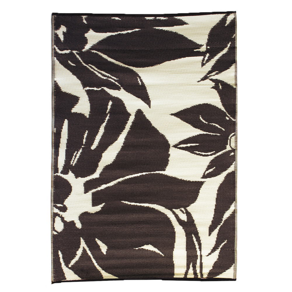 Outdoor Plastic Patio Rug Floral Abstract 6 x 9ft Black/Taupe<span class=' ItemWarning' style='display:block;'>Item is usually in stock, but we&#39;ll be in touch if there&#39;s a problem<br /></span>